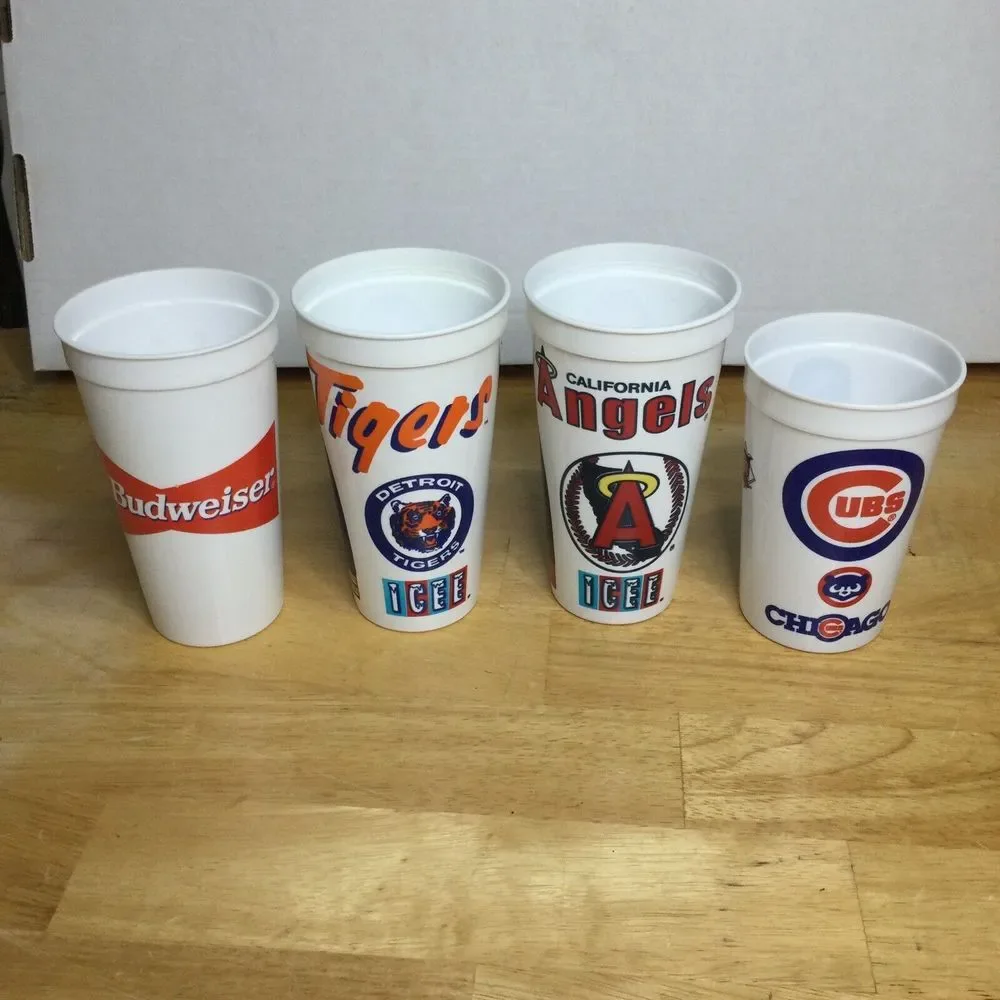 MLB Plastic Icee Team Jacket‎ Cups Lot Of 4 Cubs Royals Tigers Angels Retro